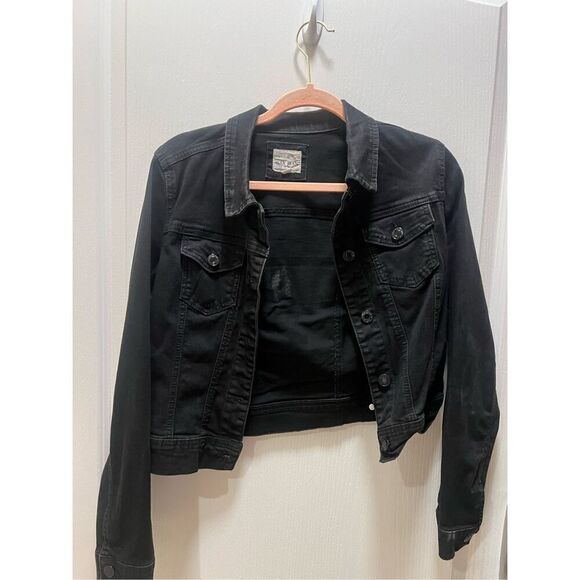 wax Jean Women Stylish Modern Cropped Denim Jean Black Jacket Size Small - Picture 1 of 4